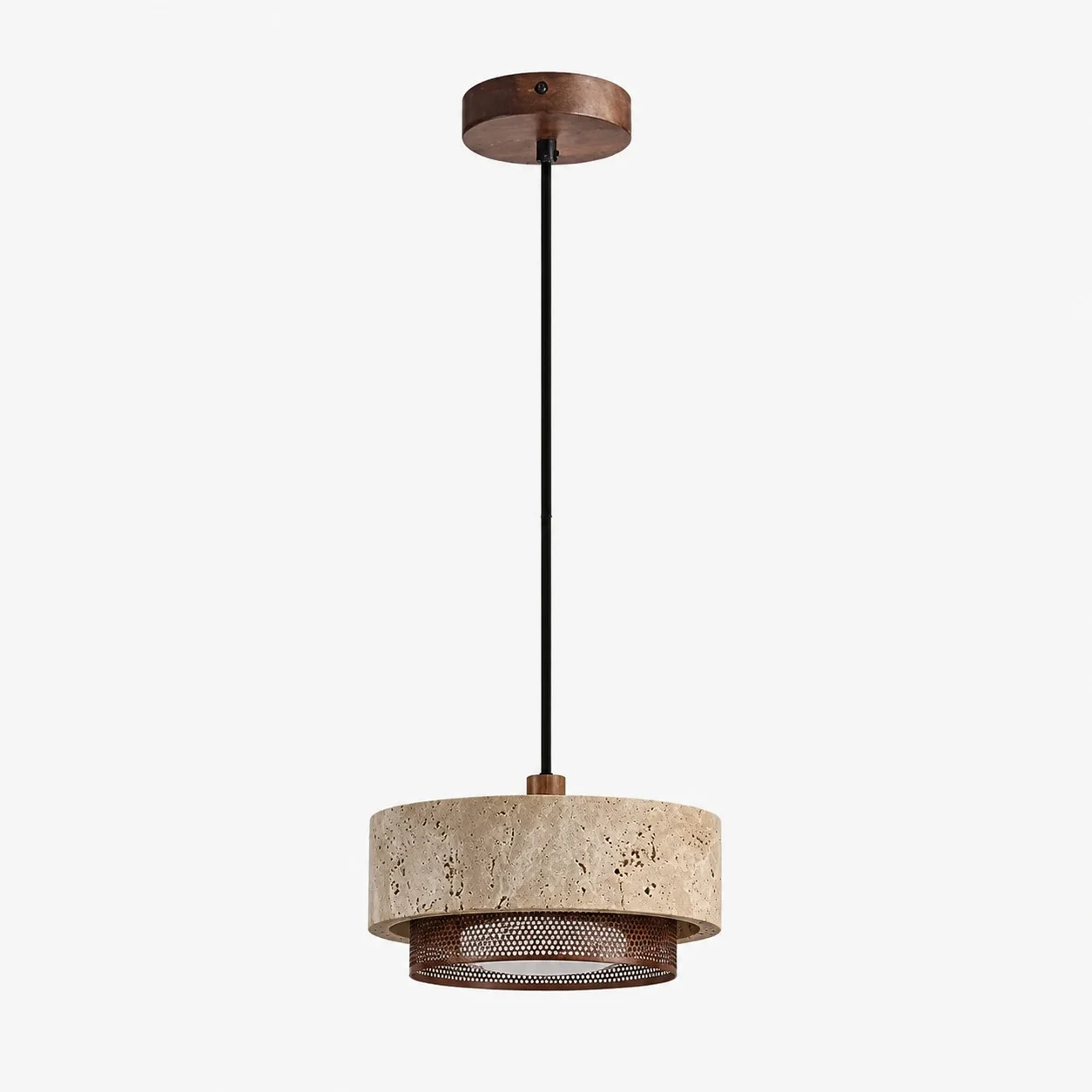 single natural travertine walnut pendant light