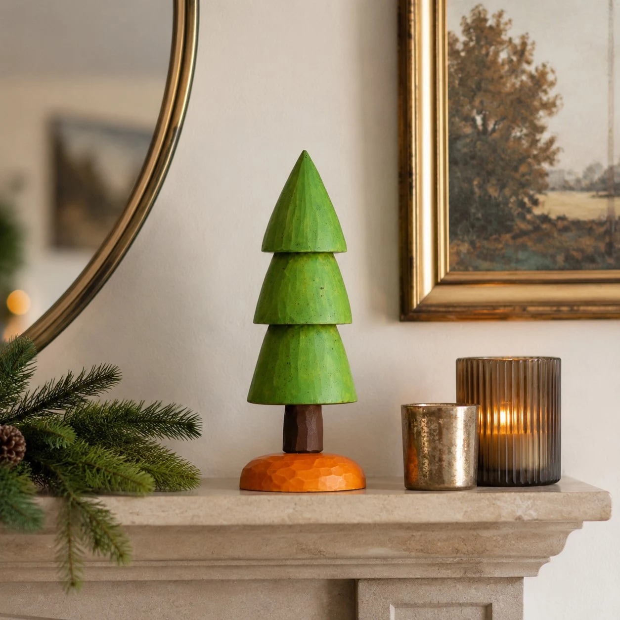 Wooden pine ornament decor view