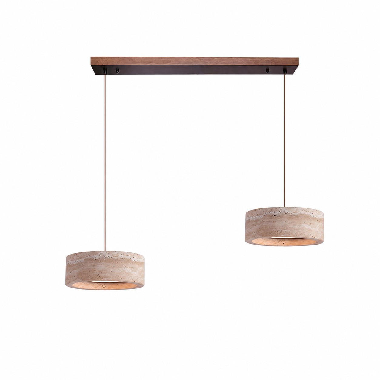 Two-light yellow travertine linear LED pendant SKU image